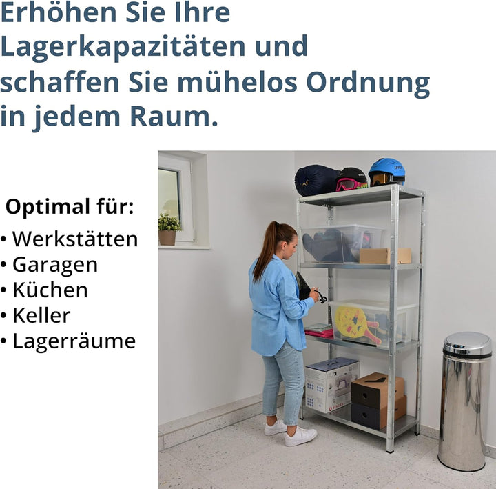 Schulte Regalwelt Lagerregal mit 4 PowerMAX-Fachböden, 137x75x30cm Regalsystem, Steckregal mit einfa
