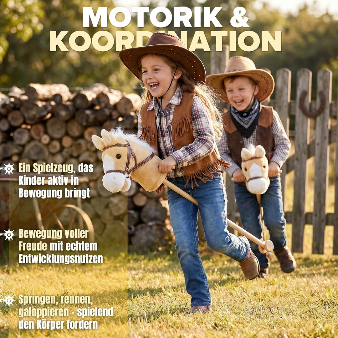 Schauer Steckenpferd für Kinder mit Rollen & Sound – 95 cm Hobby Horse Pferde aus Soft-Plüsch – Spie