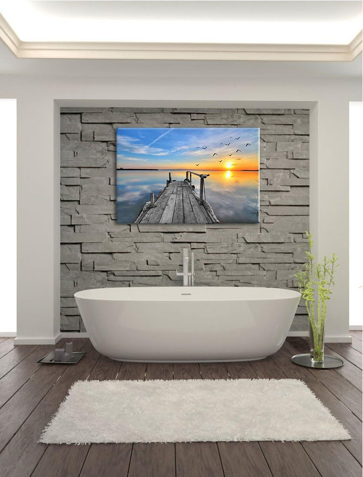 schäner Steg mit Möwen schwarz/weiss Format: 100x70 auf Leinwand, XXL riesige Bilder fertig gerahmt