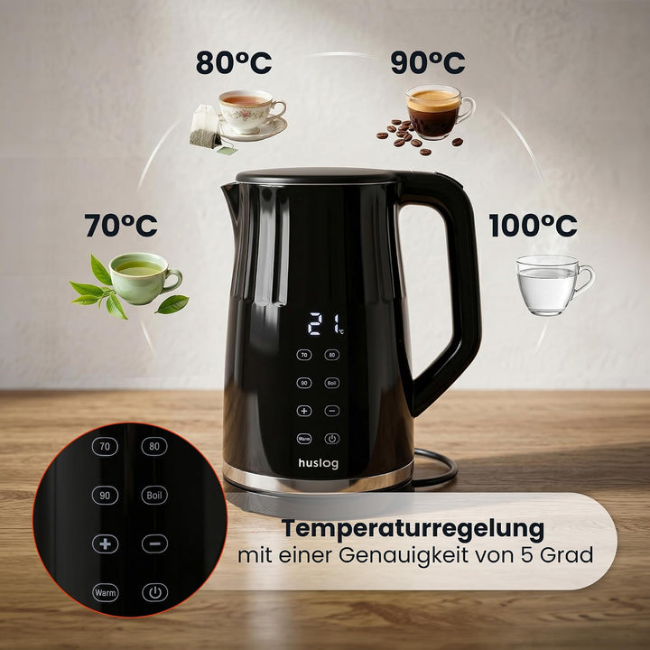 Elektrischer Wasserkocher mit Temperaturanzeige 1,7L 2200W Warmhaltefunktion 4 Temperaturprogramme T