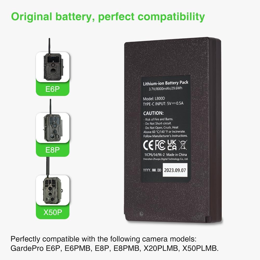 GardePro L800D Wiederaufladbarer 8000-mAh-Lithium-Akku für GardePro E6P, E6PMB, E8P, E8PMB, E8PWF, X