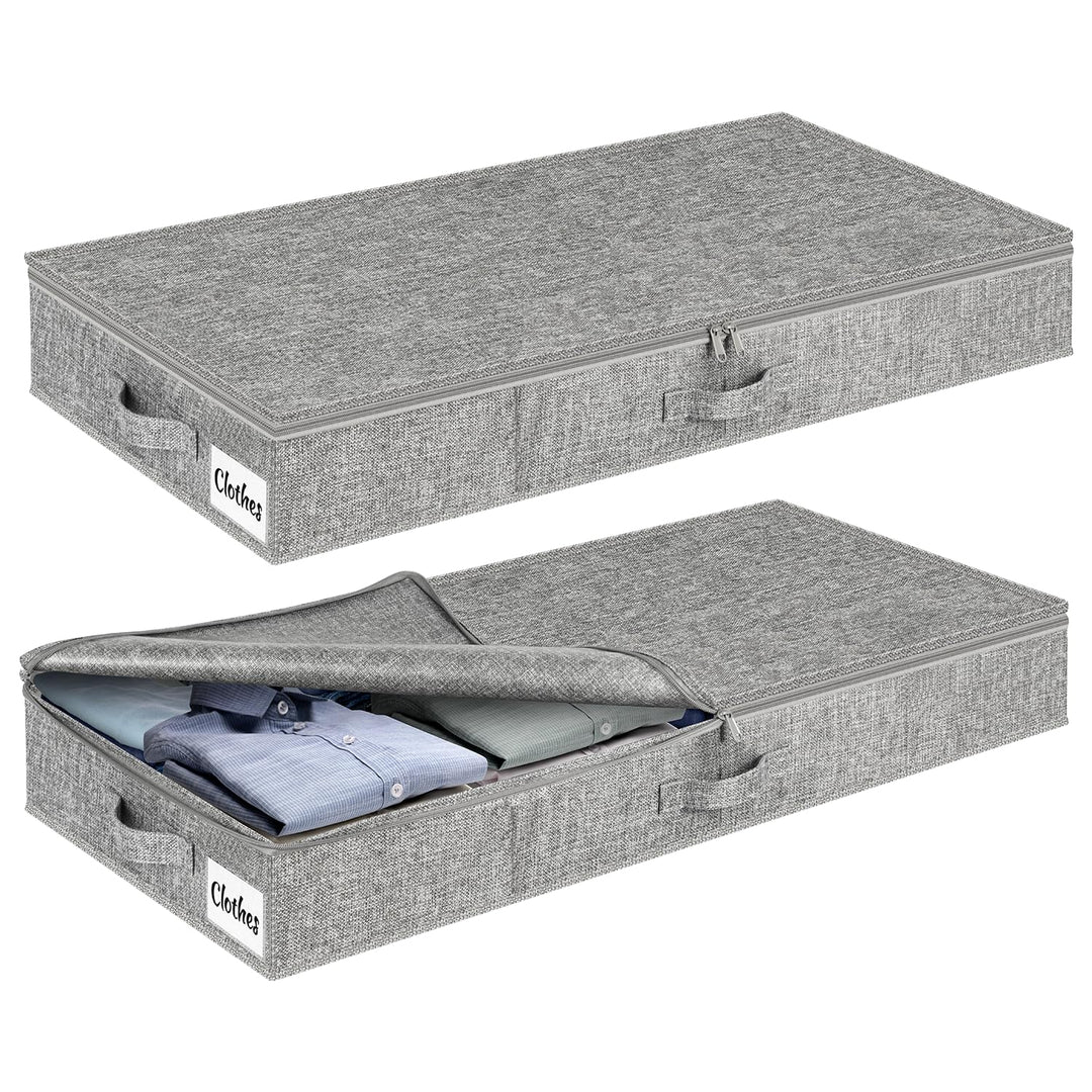 Unterbett Aufbewahrungsbox mit Deckel 13cm hoch, 2 Stück Faltbar Unterbettkommode, Waschbar Kleidera