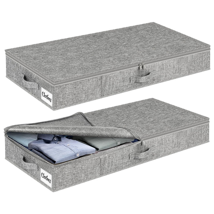 Unterbett Aufbewahrungsbox mit Deckel 13cm hoch, 2 Stück Faltbar Unterbettkommode, Waschbar Kleidera