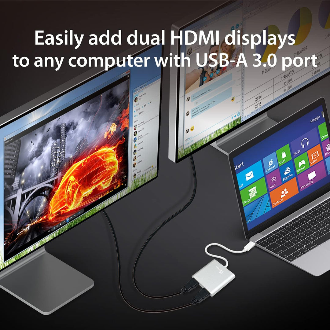 j5create USB auf HDMI Adapter - USB 3.0 auf Dual HDMI Konverter für Zwei Monitore | 4K Ultra HD | fü