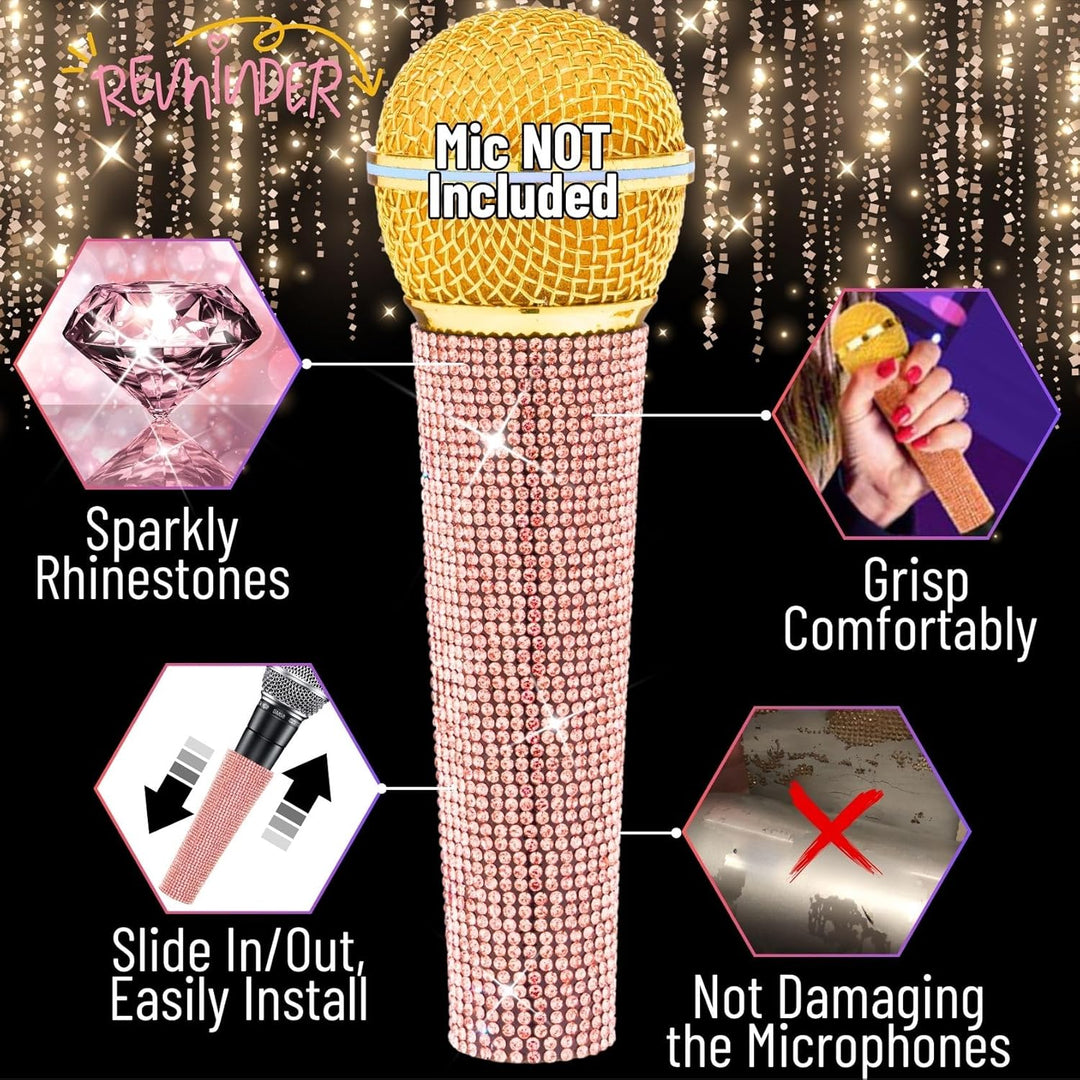 RhymKawa B58 Sparkle Rose Gold Strass Mic Sleeve Replacement for Wired Vocal Microphone Decorative S