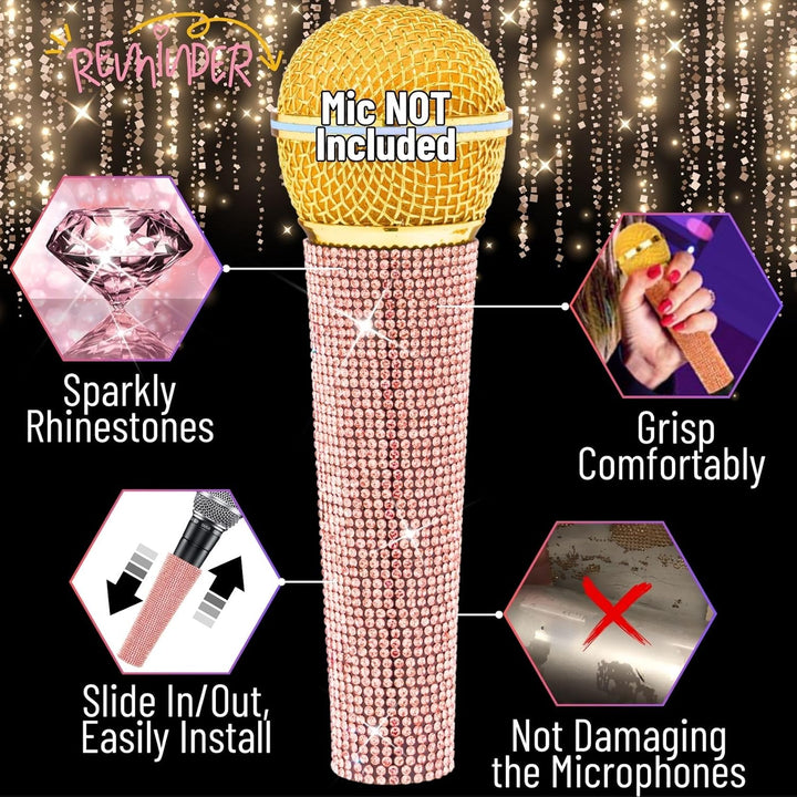 RhymKawa B58 Sparkle Rose Gold Strass Mic Sleeve Replacement for Wired Vocal Microphone Decorative S