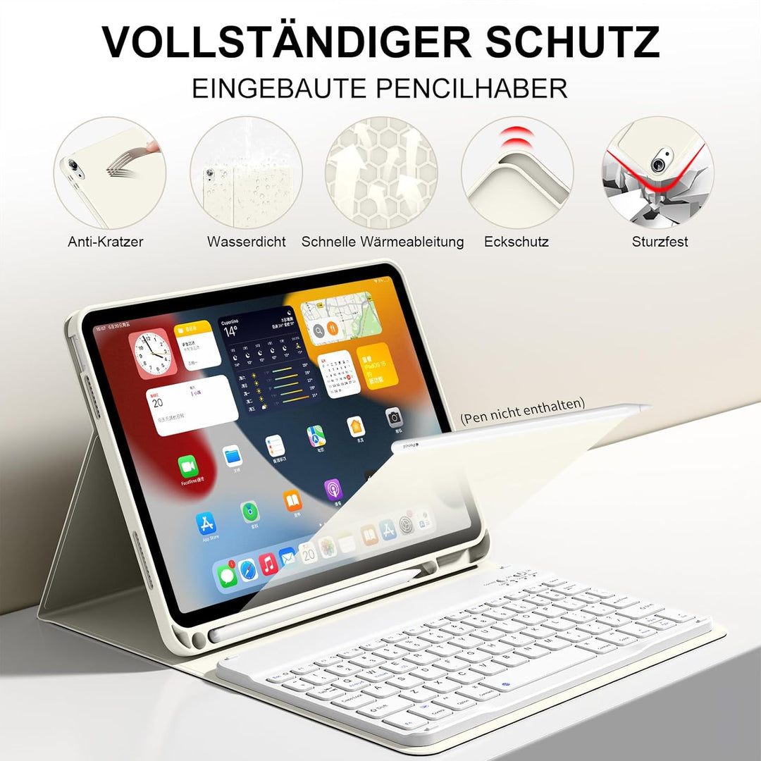 Tastatur Hülle für iPad 10. Generation 10,9" 2022 & iPad 11th Gen A16 2025 mit Stifthalter, TPU Rück