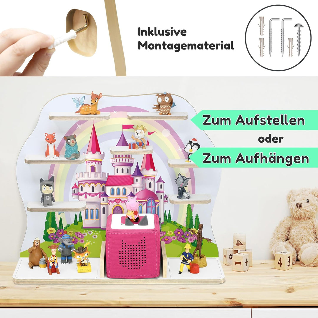 stadtecken Holzregal für Musikbox I Geeignet für die Toniebox und ca. 50 Tonies I Perfekte Tonie Auf