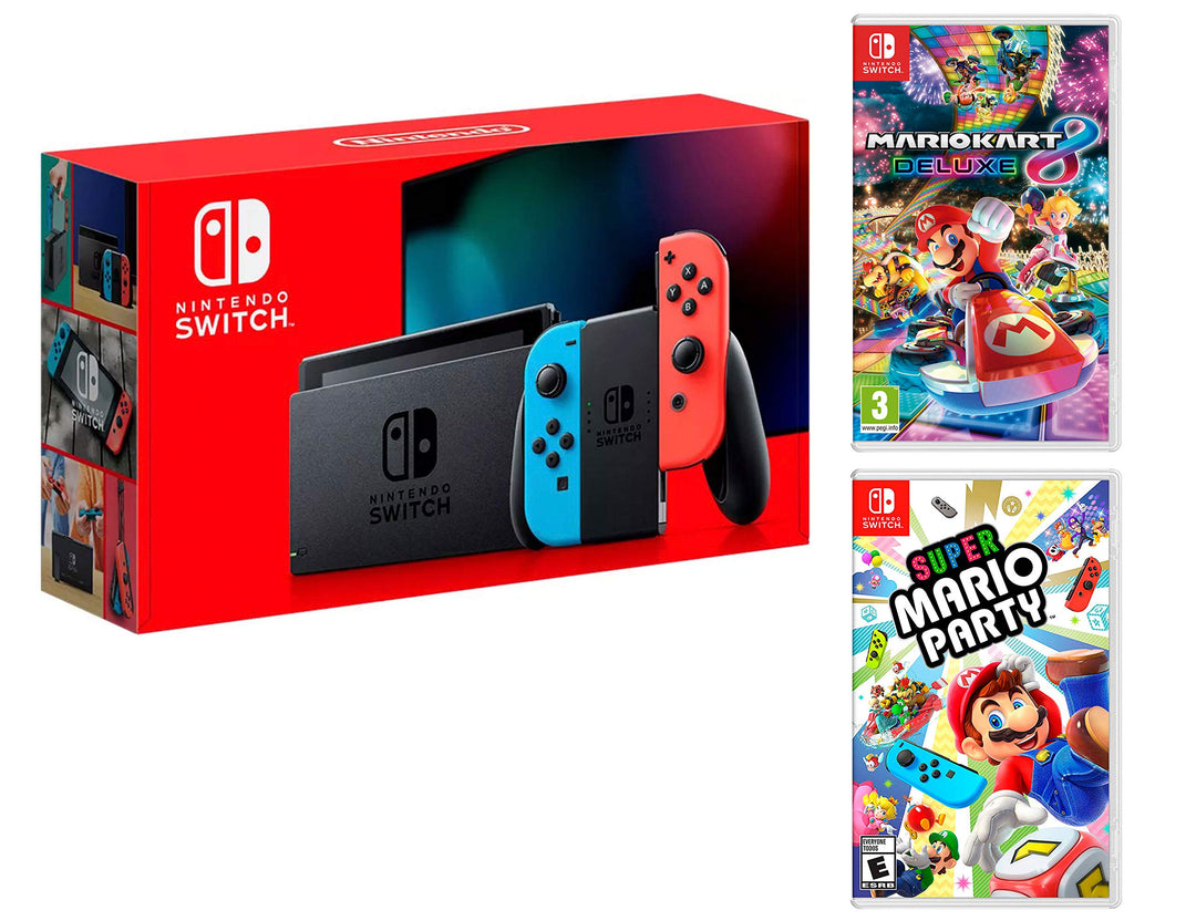 Nintendo Switch 32Gb Neon-Rot/Neon-Blau Pack Super Mario Party + Mario Kart 8 Deluxe