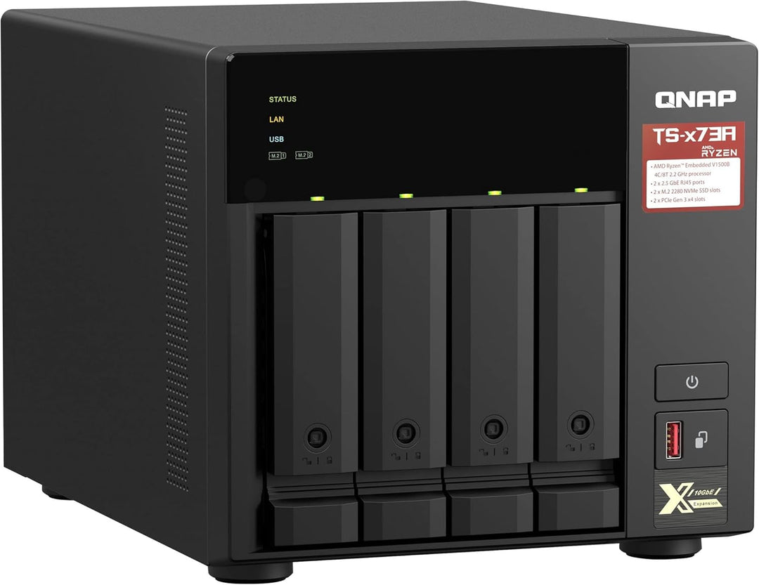 QNAP TS-473A-8G, 8GB Arbeitsspeicher, 2X Gb LAN, ohne HDs, Mechanische Festplatte NAS Single ohne HD