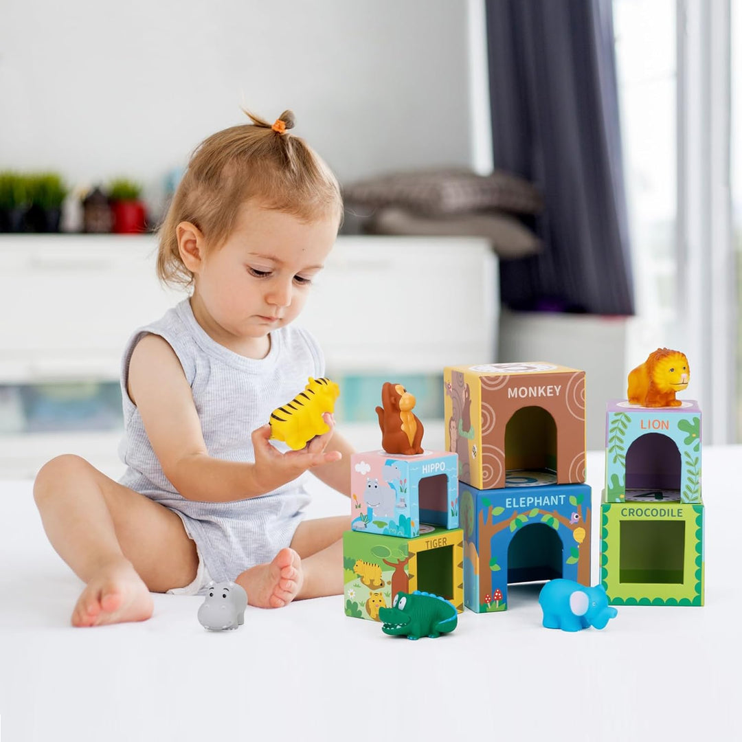 KMTJT Baby Stapelturm und Stapelwürfel ab 1 Jahr, Tier Montessori Spielzeug ab 1 2 3 Jahr, Geschenk