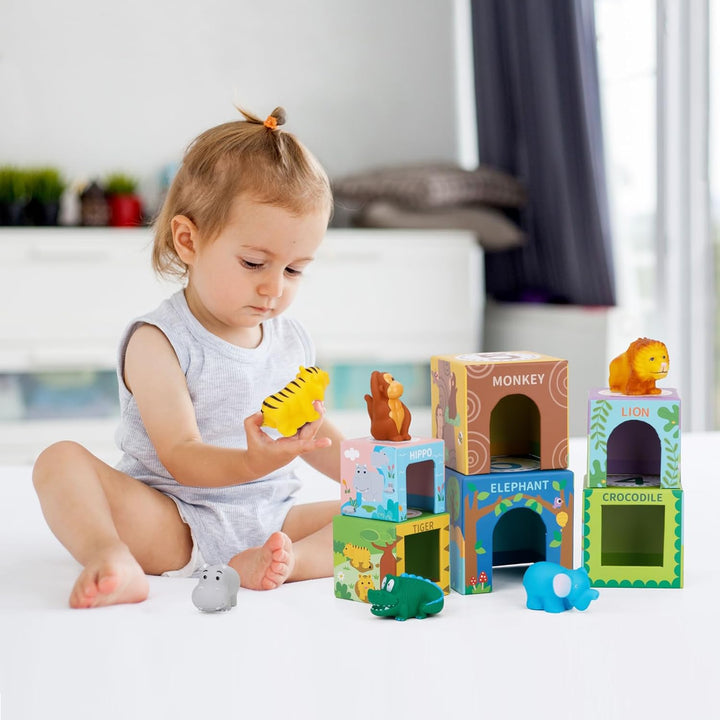 KMTJT Baby Stapelturm und Stapelwürfel ab 1 Jahr, Tier Montessori Spielzeug ab 1 2 3 Jahr, Geschenk