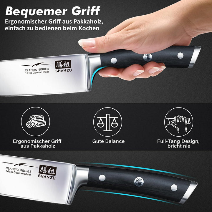 SHAN ZU Kochmesser Küchenmesser Set Profi Messer Chefmesser Allzweckmesser Deutscher Edelstahl Extra