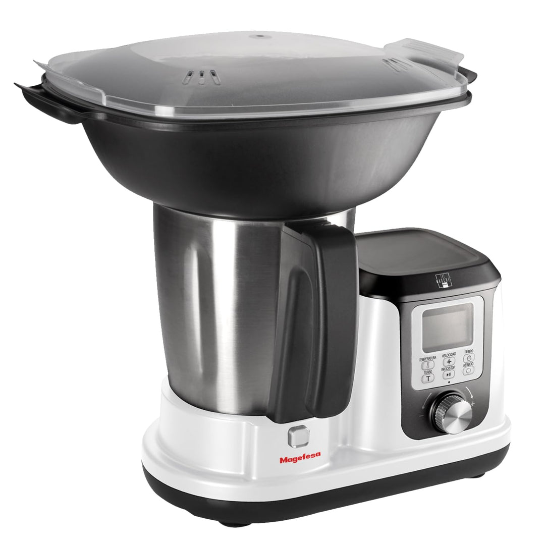 Magefesa Magchef Plus – Multifunktionaler Küchenroboter Weiss, 3,3L, 23 Funktionen, Rezeptbuch, Spat