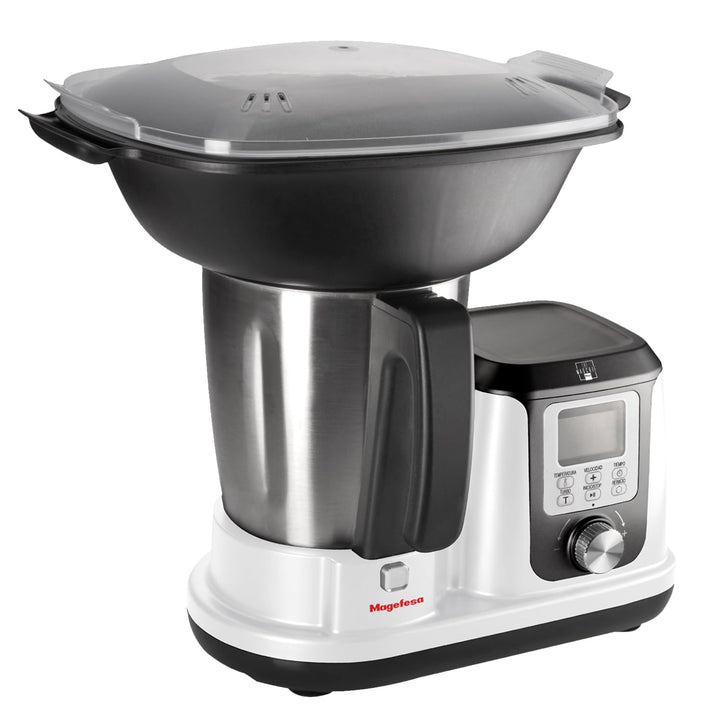 Magefesa Magchef Plus – Multifunktionaler Küchenroboter Weiss, 3,3L, 23 Funktionen, Rezeptbuch, Spat