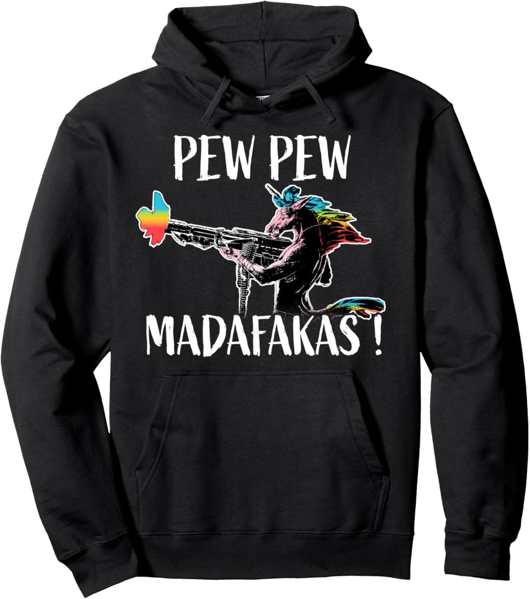 PEW PEW Madafakas Lustiges Fantasy-Einhorn Unicorn Gun Pullover Hoodie