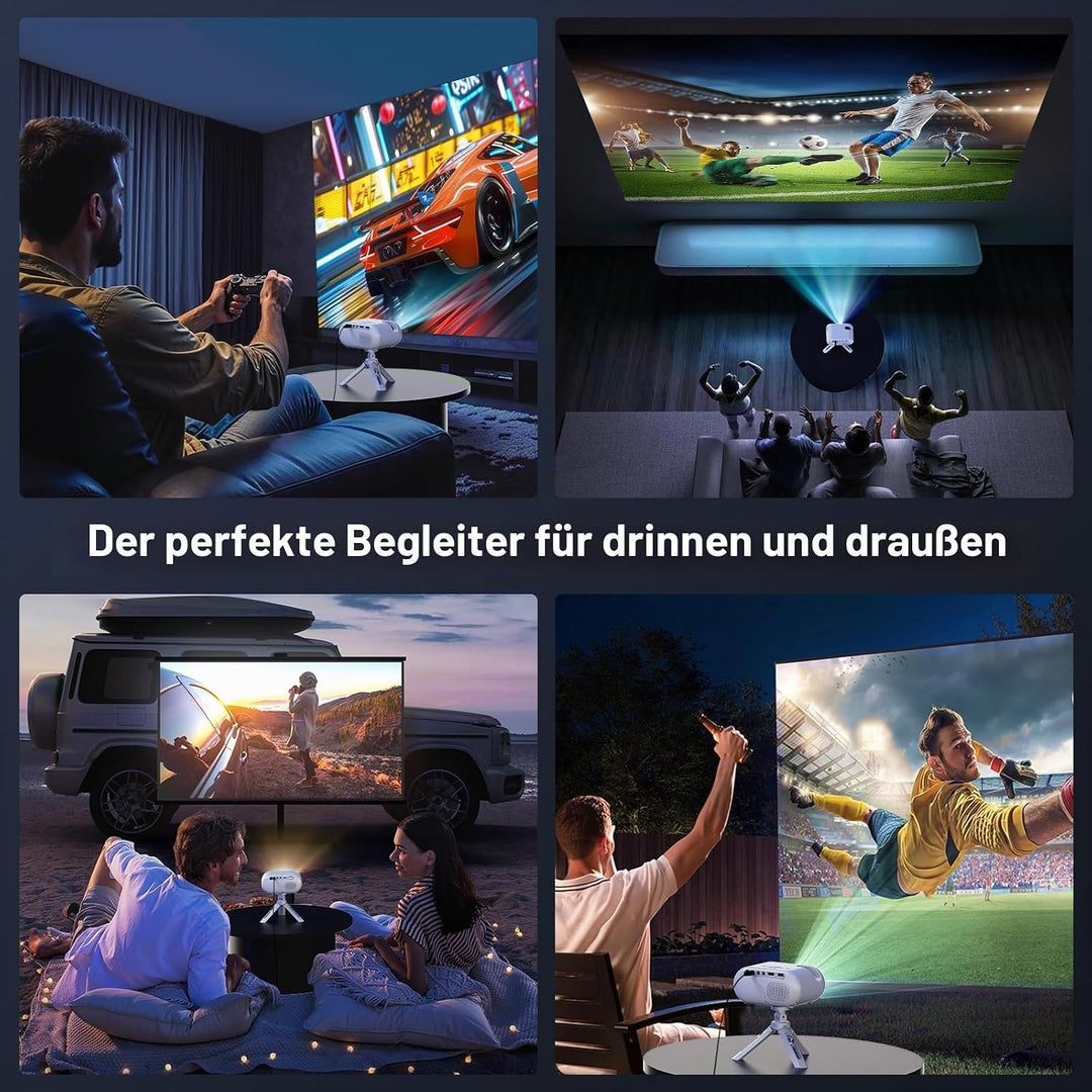 Mini Beamer mit Stativ 1080p WLAN- und Bluetooth-Unterstützung Tragbarer Beamer, Kompatibel mit Smar