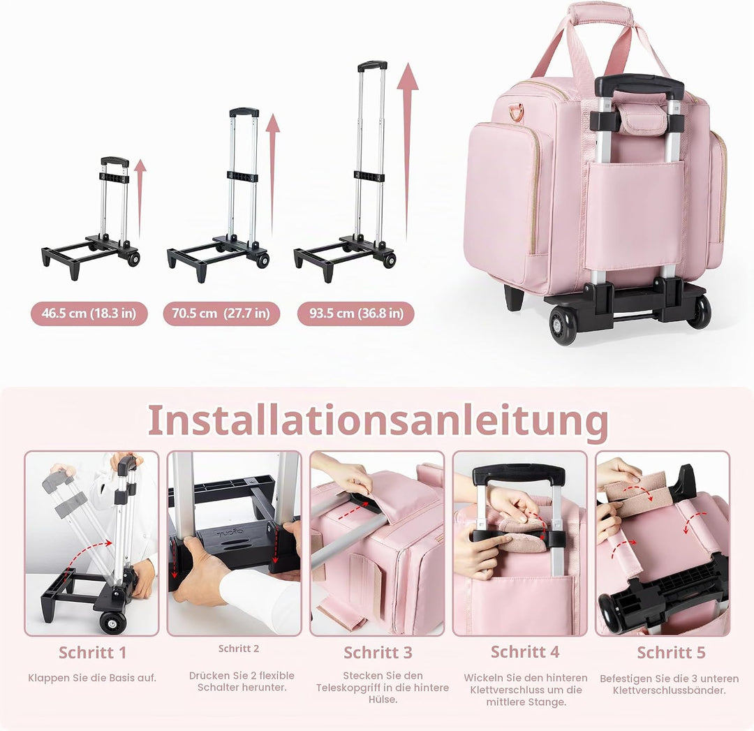 Rollbare Make-up Tasche mit 4 Einzelnen Koffern, professioneller Makeup Koffer mit Rollen Reisetasch