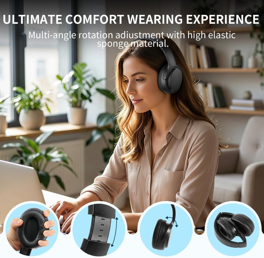 Kabelloser Bluetooth Over-Ear-Kopfhörer, On-Ear-Kopfhörer Mit Mikrofon, Bis Zu 40 Stunden Akkulaufze