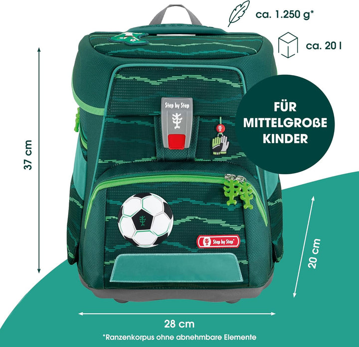 Step by Step Schulranzen-Set SPACE „Soccer Star“ 5-teilig, grün, ergonomischer Tornister mit Reflekt