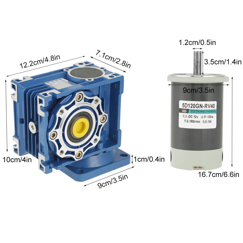 Oumefar 12V / 24V DC Getriebemotor, 24V Sschneckengetriebemotor 120W RV40 Schneckengetriebemotor Dre