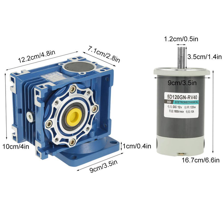 Oumefar 12V / 24V DC Getriebemotor, 24V Sschneckengetriebemotor 120W RV40 Schneckengetriebemotor Dre