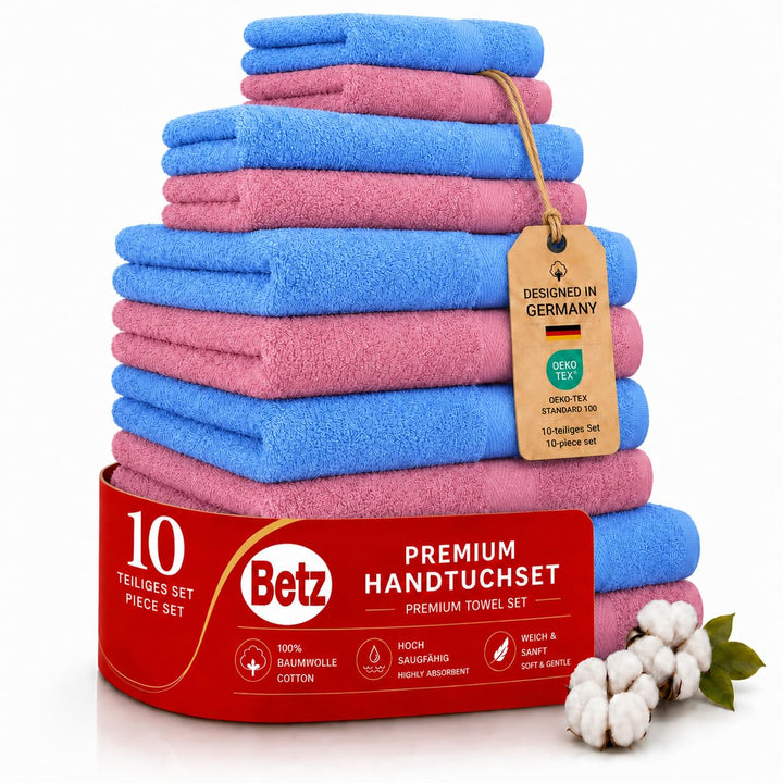 Betz 10-TLG. Handtuch-Set Classic 100% Baumwolle 2 Duschtücher 4 Handtücher 2 Gästetücher 2 Seiftüch