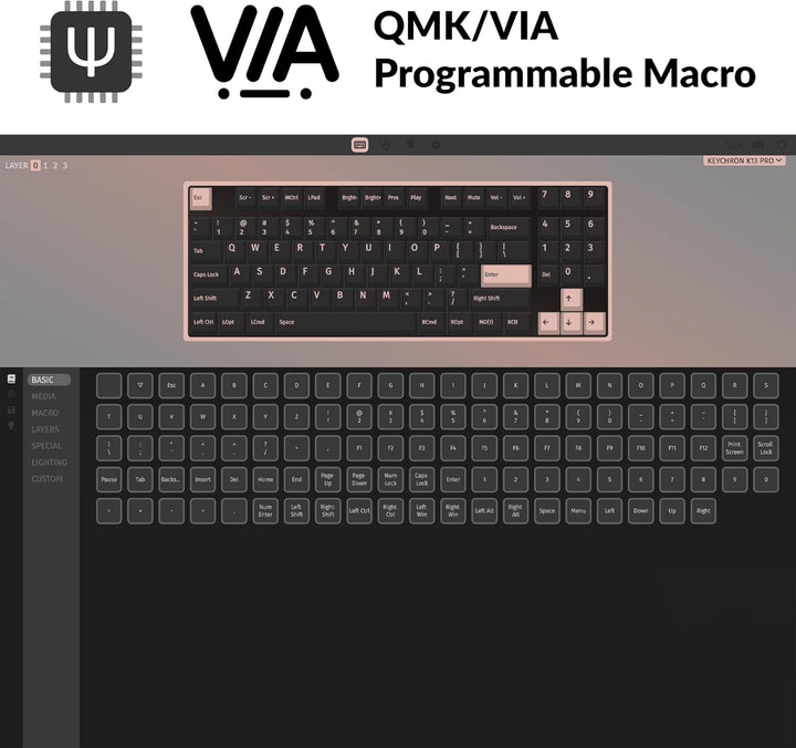 Keychron K13 Pro Ultraschlanke kabellose mechanische QMK/VIA-Tastatur, TKL-Layout mit Numpad, indivi