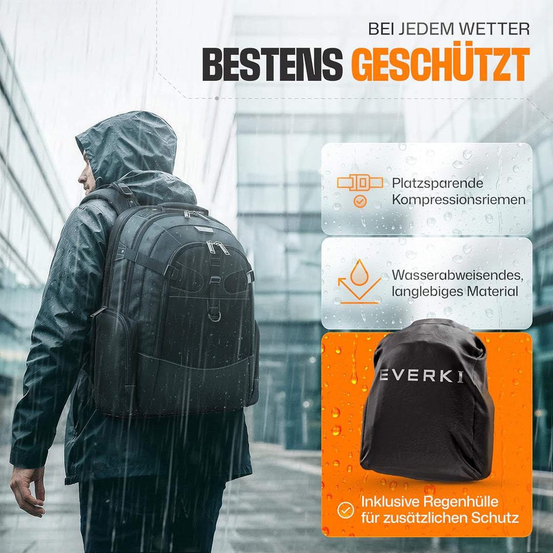 Everki Business 120 2 Laptop-Rucksack mit Regenschutz, 40L Fassungsvermögen, grosses Fach für Laptop