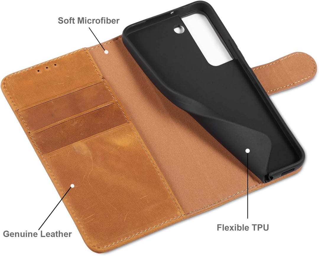 LENSUN Echtleder Hülle für Samsung Galaxy S22, Handyhülle Echt Leder [Magnetverschluss] [RFID Schutz