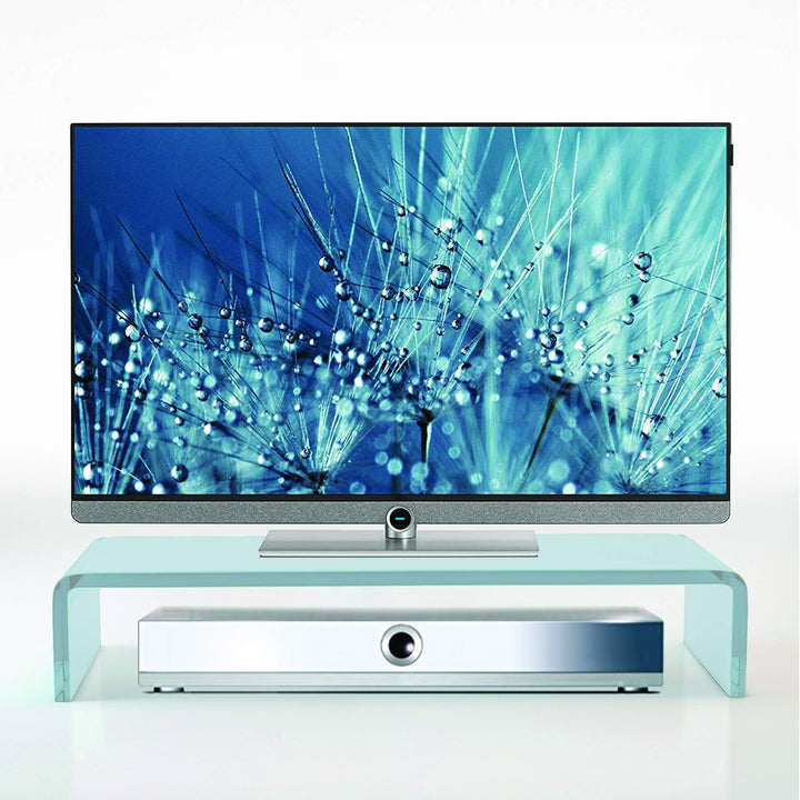 bijon TV Aufsatz Glas Bildschirm-Erhöhung | PC Monitor-Erhöhung, Schreibtisch-Aufsatz für Laptop | (