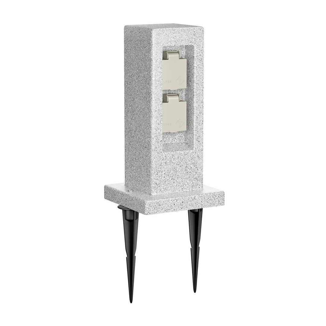 ledscom.de Garten-Steckdosensäule POCK mit Erdspiess Stein-Optik für aussen, 2-Fach, Kunstharz, ecki