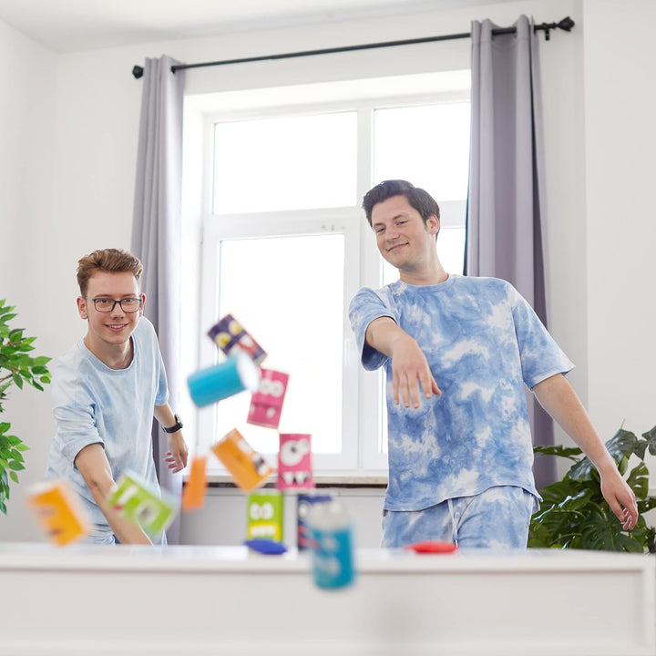 Relaxdays Tin Can Alley Dosenwerfen Monster, Büchsenwerfen für Kindergeburtstage, 10 Blechdosen & 3