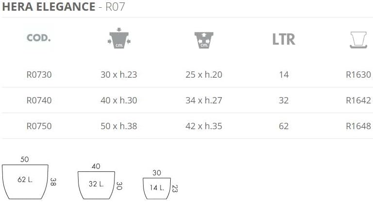 Tecnokit NICOLI HERA Elegance Harz Vase für Innen und Aussen Ø 30, 40, 50, 60 cm elegante und geripp