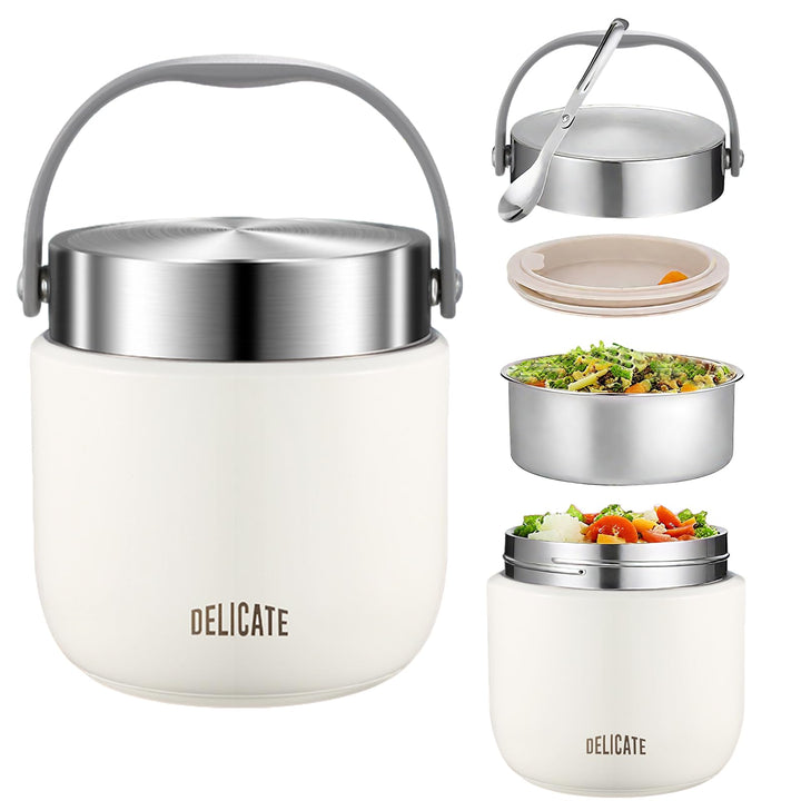 Thermobehälter für Essen 1200ml Edelstahl Warmhaltebehälter mit Faltbaren Löffel Thermobecher Essen