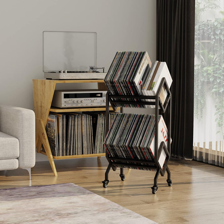 VEDECASA DJ Vinyl Record Speicherhalter Rack LP Storage Display Ständer mit Casters einfach zu versc