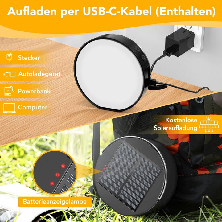 Lepwings Campinglampe Solar mit 5M 50 Led Lichterkette, Campinglaterne Tragbare mit 4000mAh Batterie