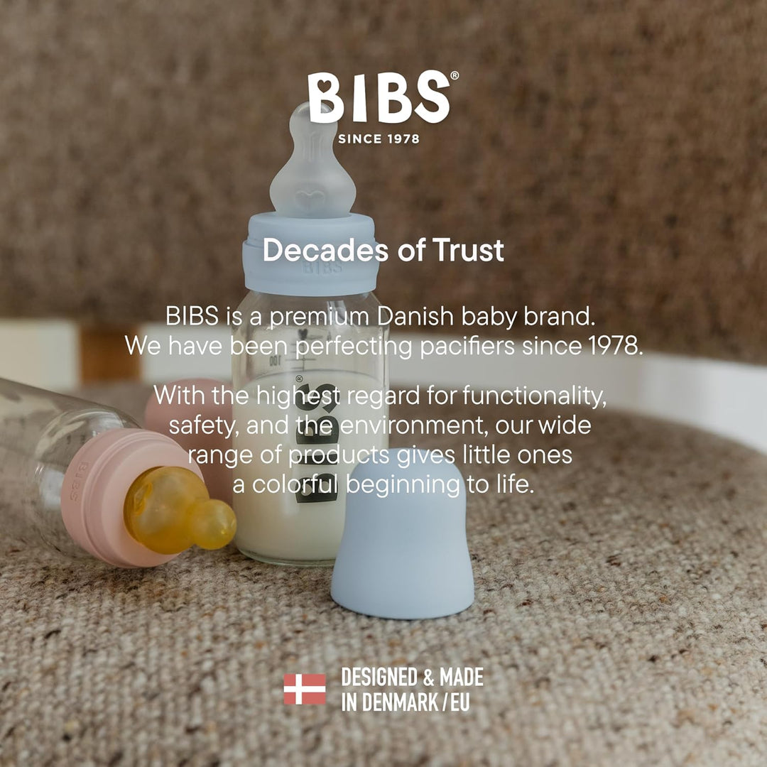BIBS Babyflasche 150 ml, 4er-Pack Sauger aus Silikon- Babyflaschenset, Anti-Kolik, BPA-frei, Langsam