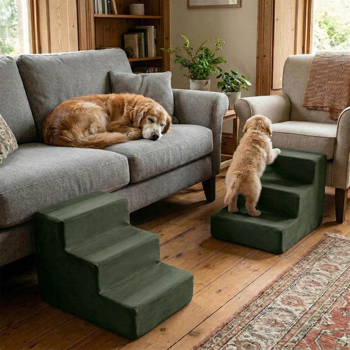 murando Hundetreppe für Kleine Hunde 3 Stufen 30 cm, Samt - Khaki | Haustiertreppe für Bett, Sofa, B