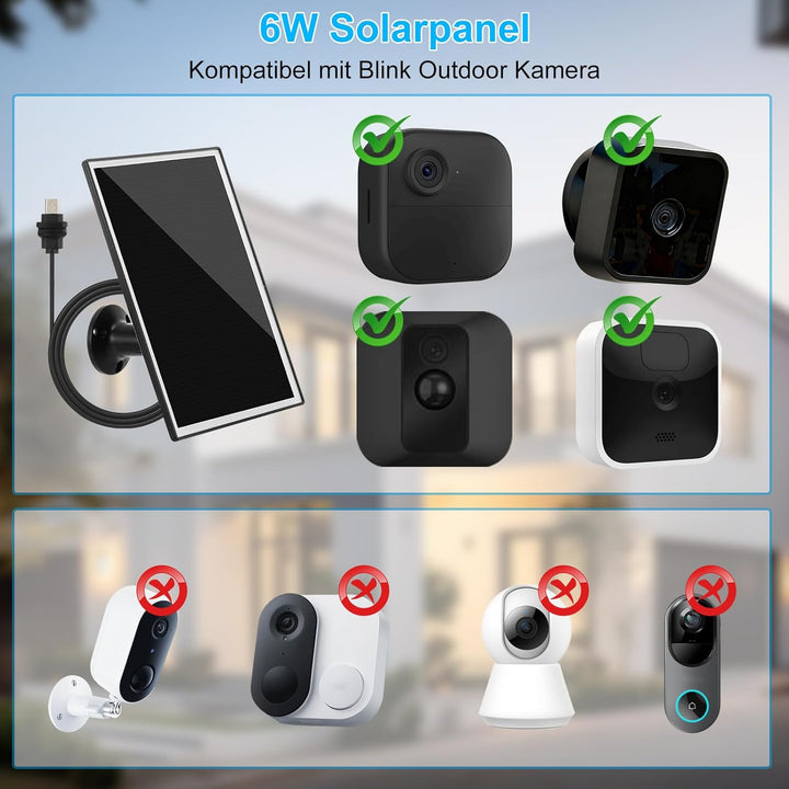 Solarpanel für Blink Kamera, 6W Solarmodul mit 360 Grad Drehbarer Halterung, IP66 Wasserdicht, 10FT
