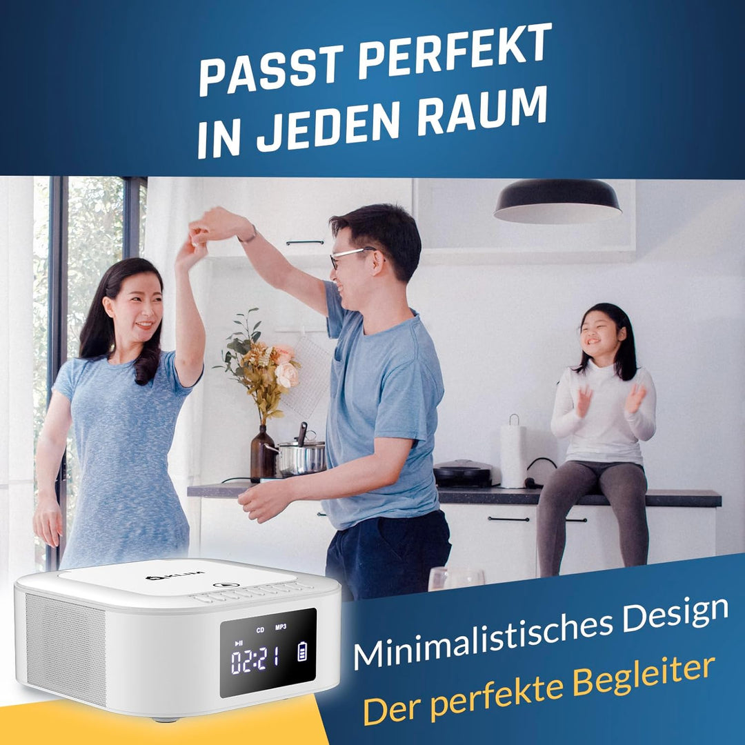 KLIM Boombox E1 Radio mit CD Player - BASS Boost mit Tieftöner - FM, MP3, Bluetooth, AUX, USB, Kompa