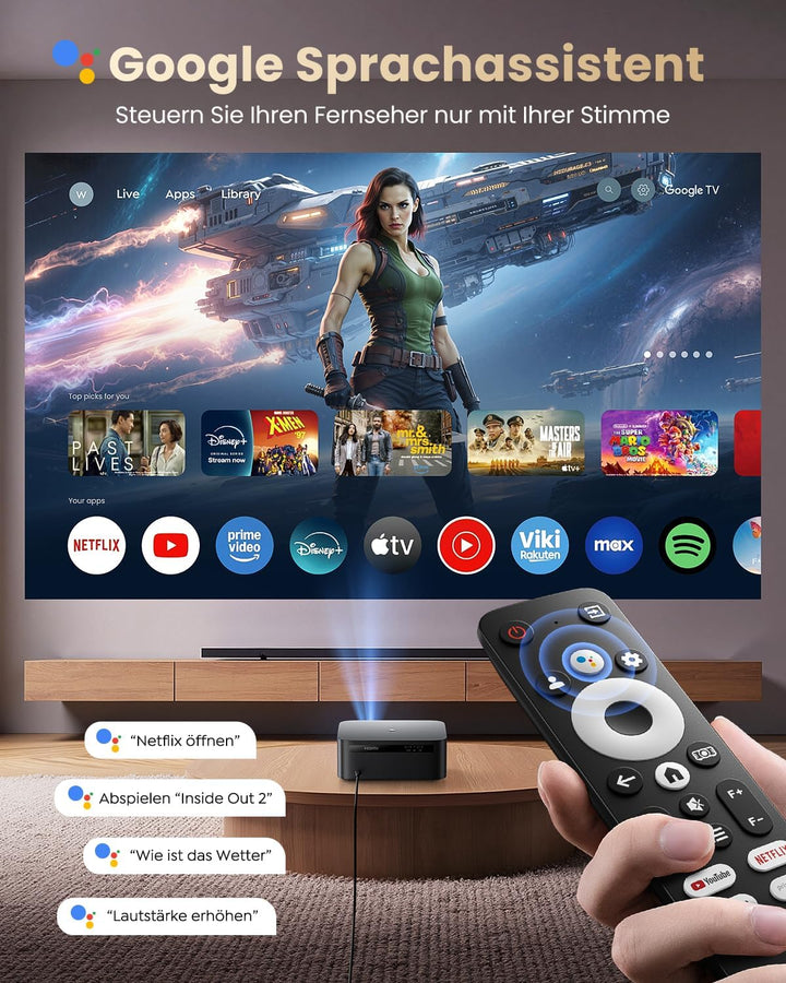 Beamer 4K Heimkino [1200 ANSI | Google TV] Offizielle Netflix-Lizenz FHD 1080P Beamer 4K Unterstützt