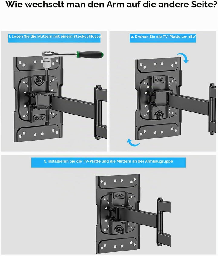 Eck-TV-Wandhalterung, Langer Arm, TV-Halter mit 65 cm Verlängerung, voll bewegliche TV-Halterung, sc