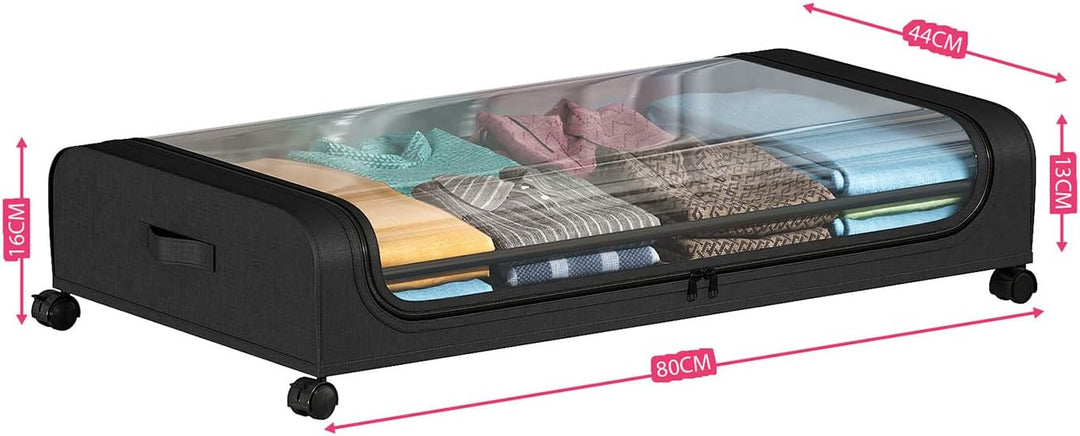 2 Stück Unterbett Aufbewahrungsbox, mit Rädern Klares Fenster Rolling Unter Bett Metallschublade für