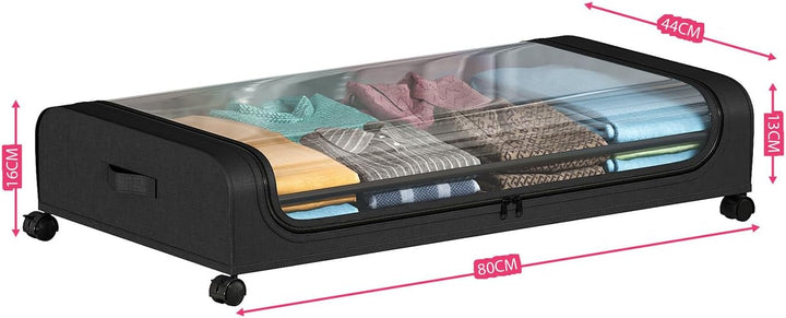 2 Stück Unterbett Aufbewahrungsbox, mit Rädern Klares Fenster Rolling Unter Bett Metallschublade für