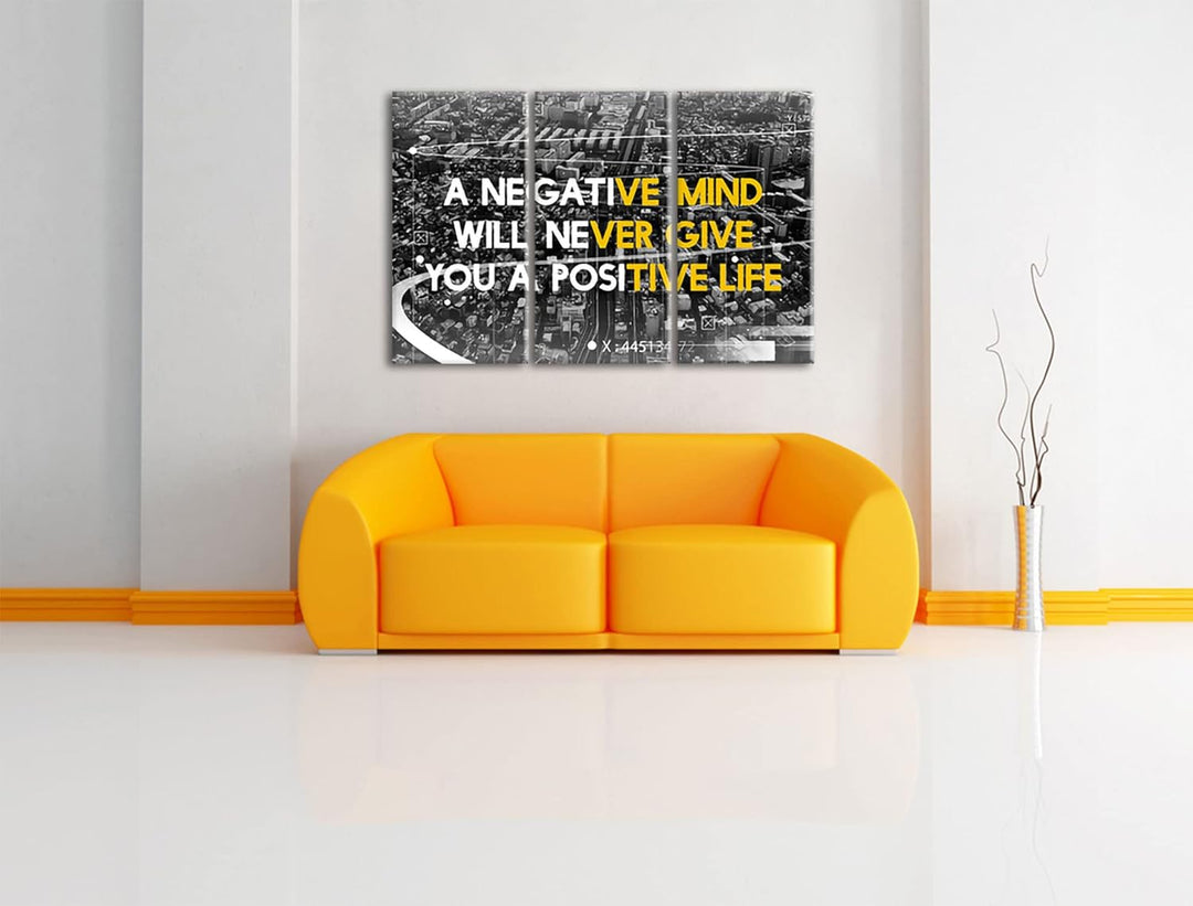 Pixxprint No negative mind Motivatonals Leinwandbild 3 teilig | Grösse: 120x80 cm | Wandbild | Kunst