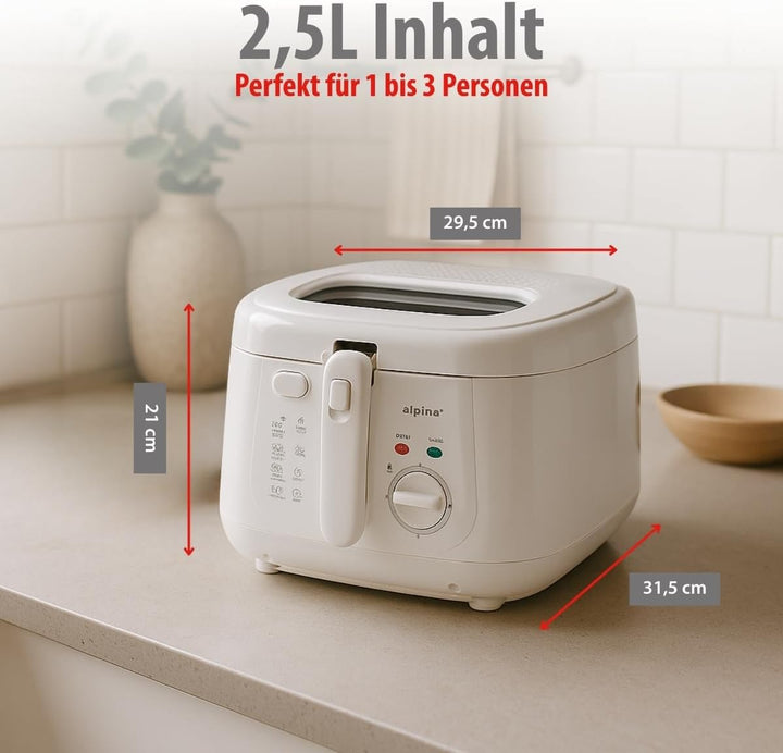 alpina Friteuse 2,5L DF-165 - Friteuse mit Fett 1800W - Einstellbare Temperatur bis 190°C - für 2 bi
