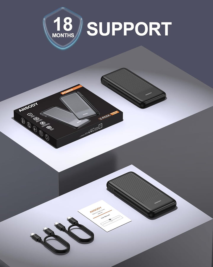 22.5W Power Bank 10000mAh 2 Stück, Akkupack Klein Aber Stark, LED Display kompatibel Externe handyak