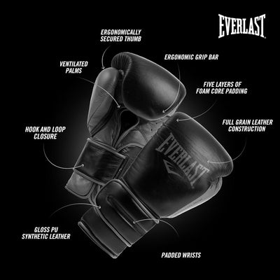 Everlast Unisex – Erwachsene Powerlock 2R Glove Handschuhe Schwarz 14oz, Schwarz 14oz