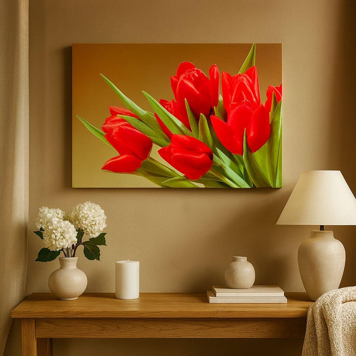 Bilder auf Leinwand 100x70cm Leinwandbild Tulpen Blumen Feld Plantage Gross Wanddeko Bild Schlafzimm
